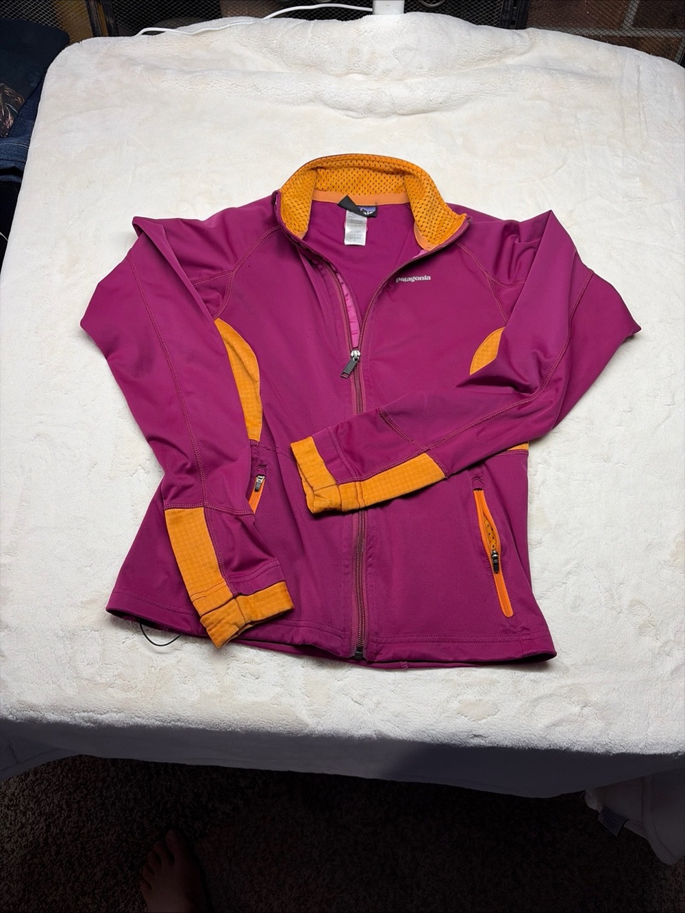 Patagonia Polartec Power Dry Jacket Womens Sz S Magenta Orange Full Zip Running